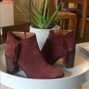 Lucky Brand Burgundy Suede Fringe Booties